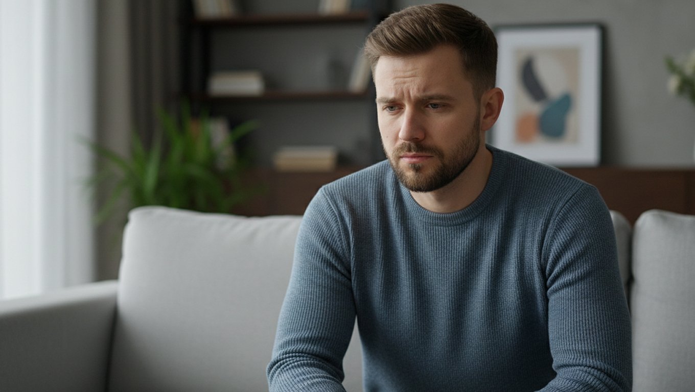 Расстроенный мужчина сидит в комнате